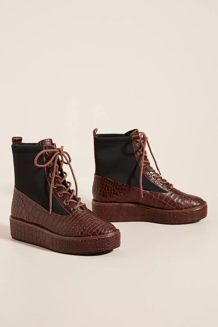 Anthropologie $195 x Kelsi Dagger Brooklyn Freeze Platform Boots Brown Leather 9